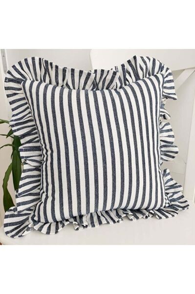 Bohem Fırfırlı Keten Çizgili Yastık Kılıfı