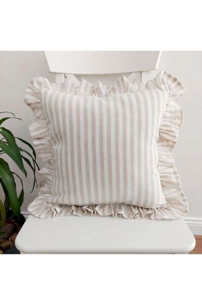 Bohem Fırfırlı Keten Çizgili Yastık Kılıfı