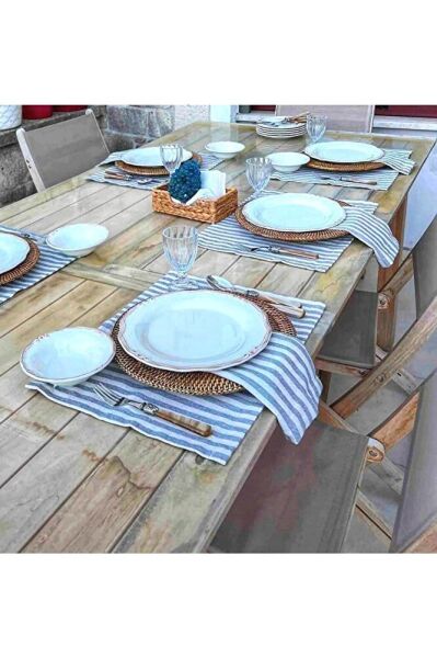 6'lı Doğal Keten Amerikan Servis / Peçete Boho Style 35x45cm