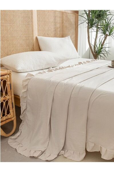 280x240 Cm Çift Kişilik Pamuklu Buldan Keten Fırfırlı Yatak Örtüsü