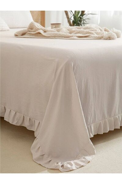 280x240 Cm Çift Kişilik Pamuklu Buldan Keten Fırfırlı Yatak Örtüsü