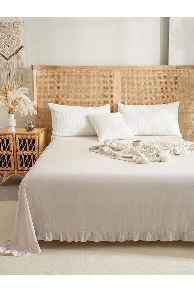 280x240 Cm Çift Kişilik Pamuklu Buldan Keten Fırfırlı Yatak Örtüsü