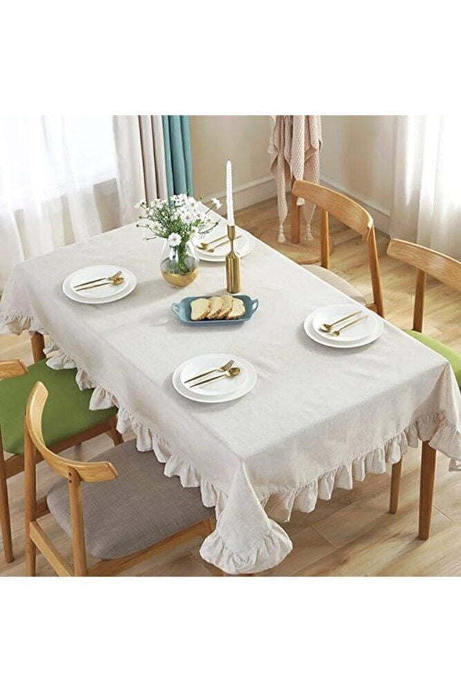 Naturel Vintage Fırfırlı Masa Örtüsü / Koltuk örtüsü