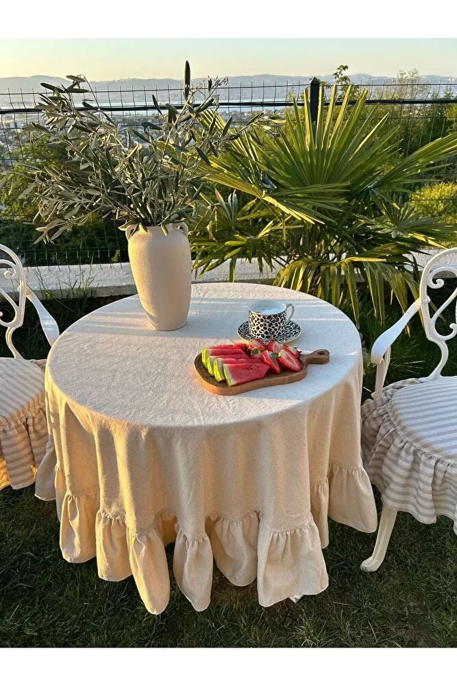 pamuk ham keten yuvarlak masa örtüsü (140cm )capinda