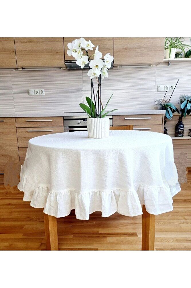 pamuk ham keten yuvarlak masa örtüsü (140cm )capinda