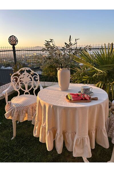 pamuk ham keten yuvarlak masa örtüsü (140cm )capinda