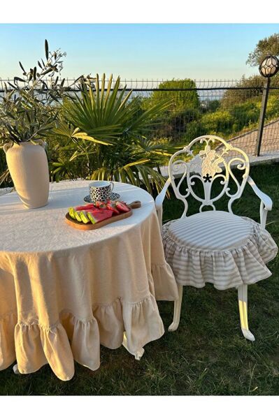 pamuk ham keten yuvarlak masa örtüsü (140cm )capinda