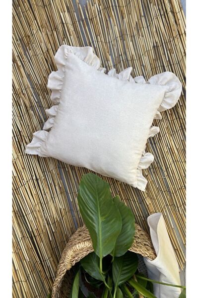 Keten Bohem Fırfırlı Vintage Kare Kırlent Kılıfı