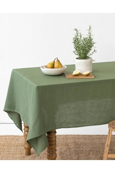 Organik Ham Keten Masa Örtüsü Koyu Yeşil