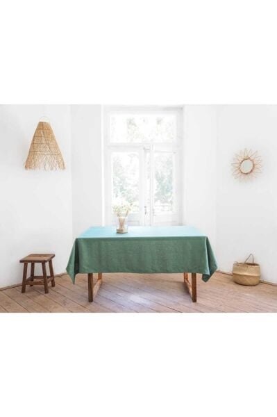 Organik Ham Keten Masa Örtüsü Koyu Yeşil