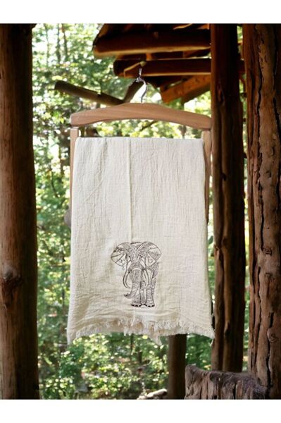Fil Nakişli Özel Tasarim  Müslin Peştemal, Plaj Havlusu, Banyo Havlusu