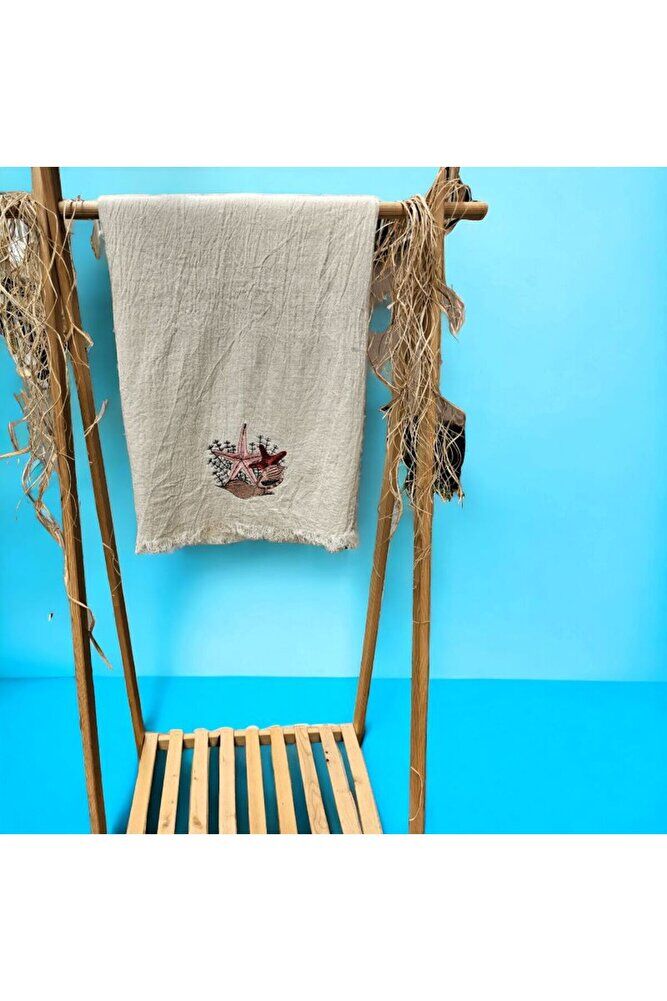 Deniz Yıldızı Nakişli Özel Tasarim  Müslin Peştemal, Plaj Havlusu, Banyo Havlusu