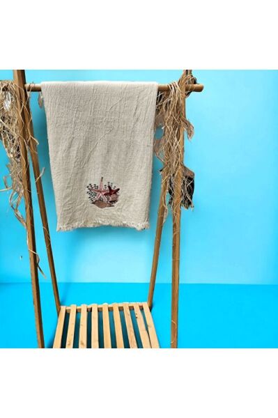 Deniz Yıldızı Nakişli Özel Tasarim  Müslin Peştemal, Plaj Havlusu, Banyo Havlusu