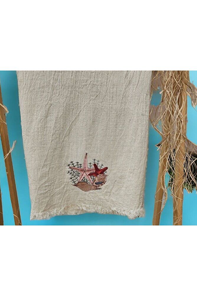 Deniz Yıldızı Nakişli Özel Tasarim  Müslin Peştemal, Plaj Havlusu, Banyo Havlusu
