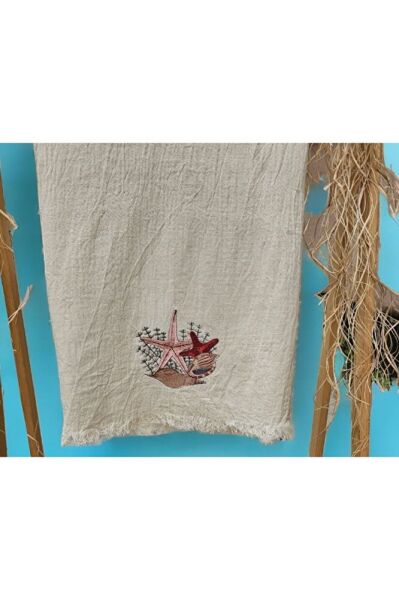 Deniz Yıldızı Nakişli Özel Tasarim  Müslin Peştemal, Plaj Havlusu, Banyo Havlusu