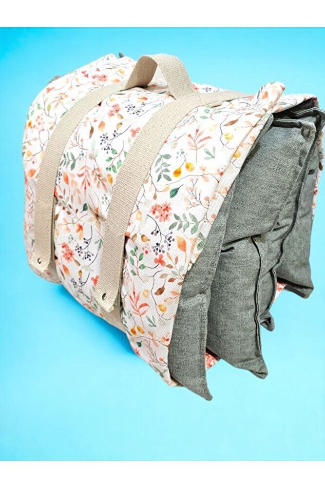 Bahar Cicekleri Su Yeşili Yastik Hediyeli Piknik Ve Masa Ortusu Seti ( Annelerimize Özel )