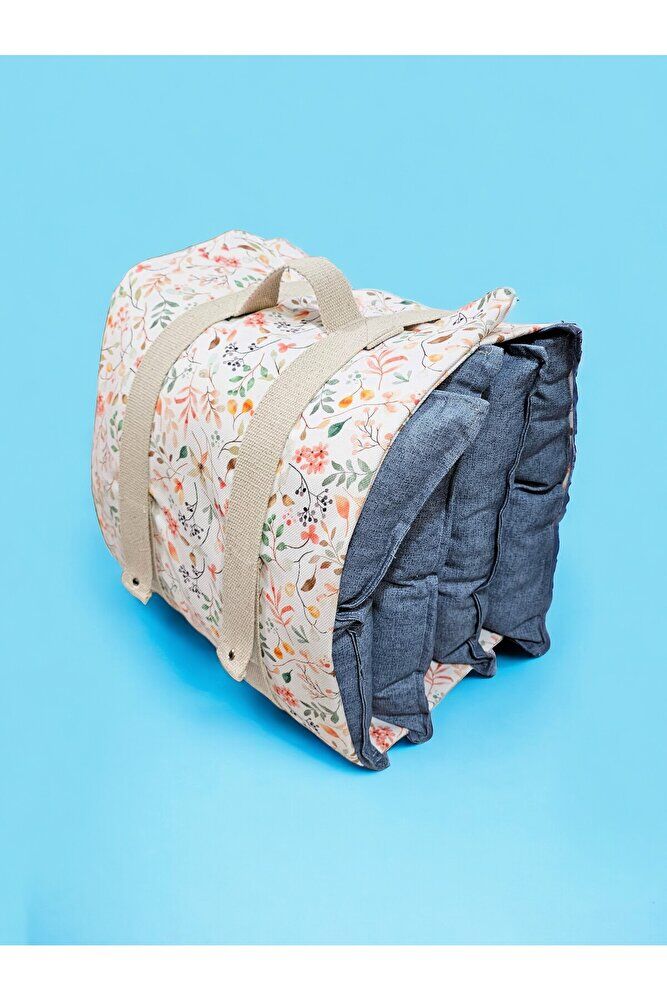 Bahar CicekleriMavi  Yastik Hediyeli Piknik Ve Masa Ortusu Seti ( Annelerimize Özel )