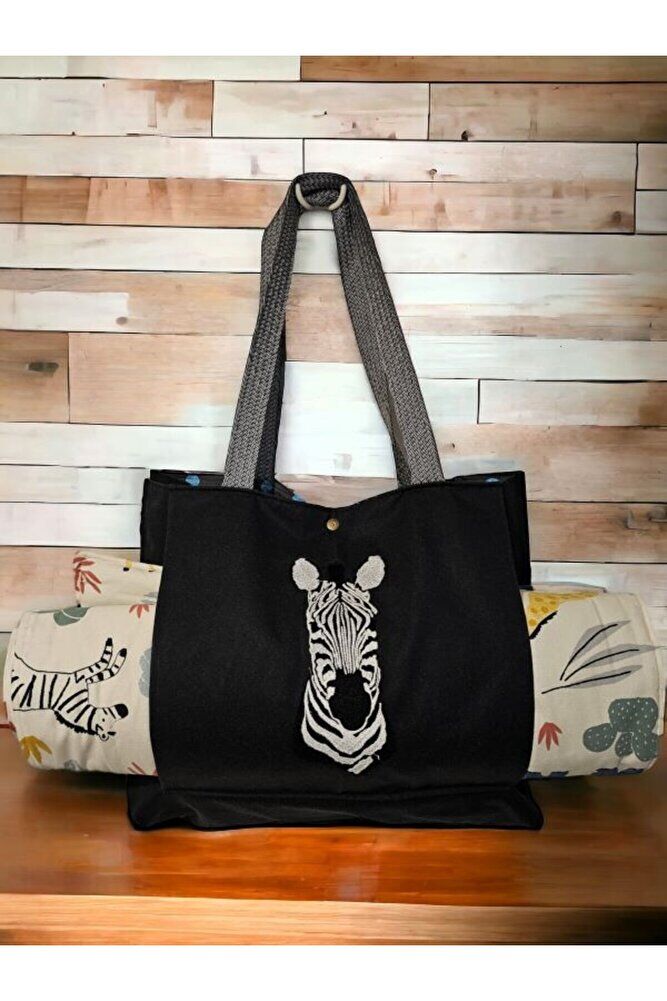Zebra  Nakisli Kanguru Cepli Plaj Ve Piknik Çantasi