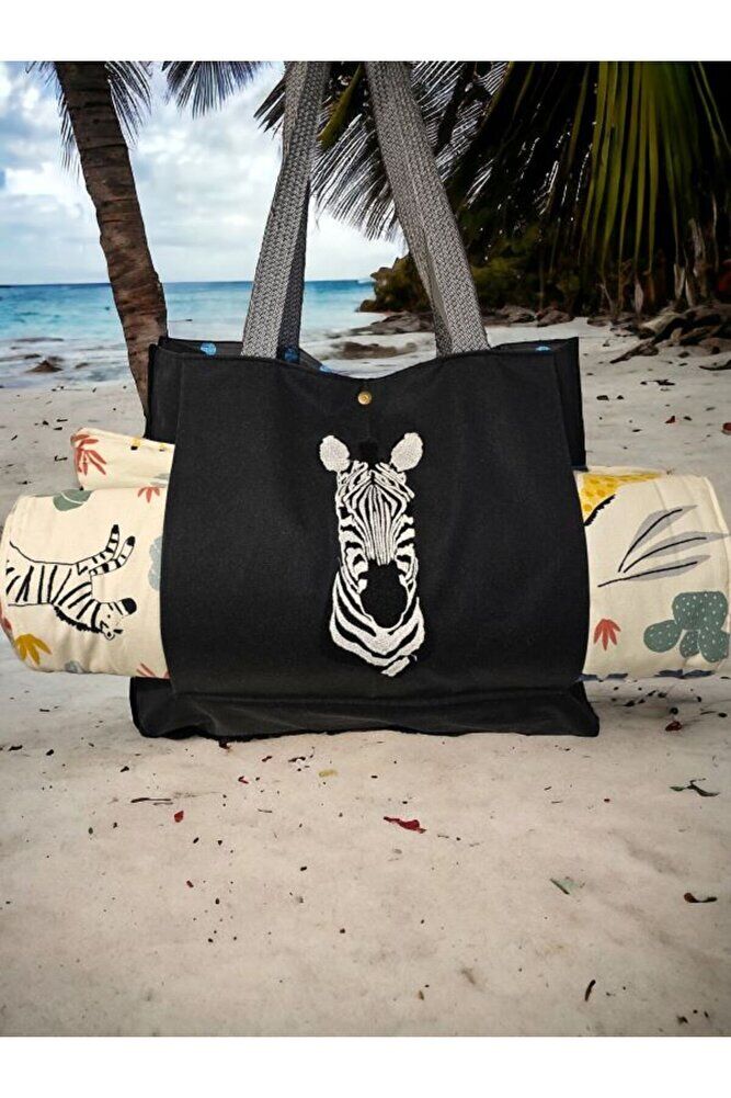 Zebra  Nakisli Kanguru Cepli Plaj Ve Piknik Çantasi