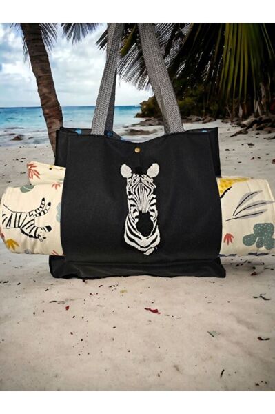 Zebra  Nakisli Kanguru Cepli Plaj Ve Piknik Çantasi