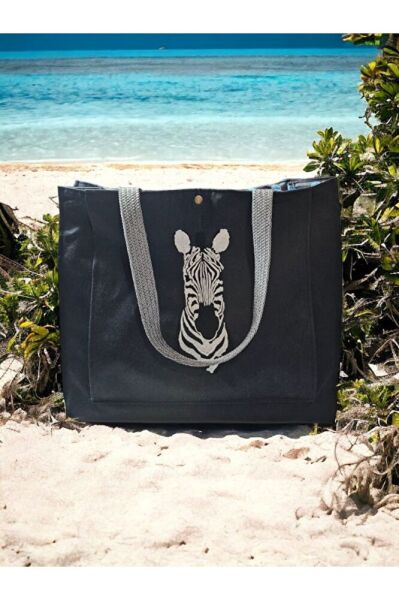 Zebra  Nakisli Kanguru Cepli Plaj Ve Piknik Çantasi