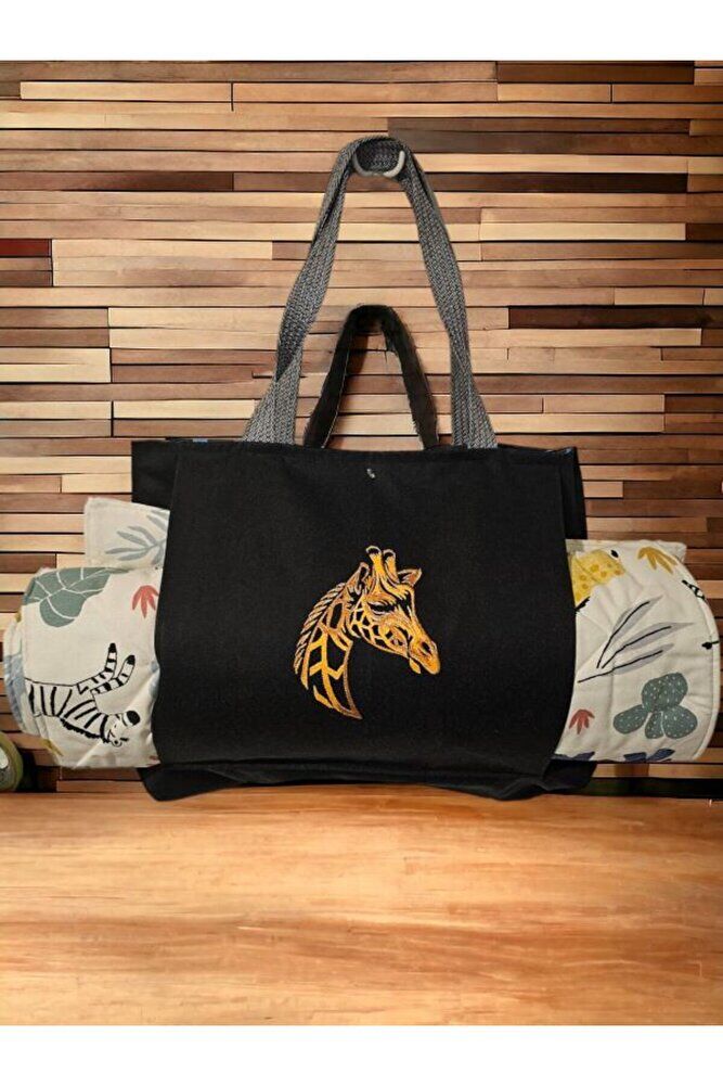 Zürafa  Nakisli Kanguru Cepli Plaj Ve Piknik Çantasi