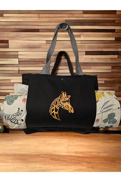 Zürafa  Nakisli Kanguru Cepli Plaj Ve Piknik Çantasi