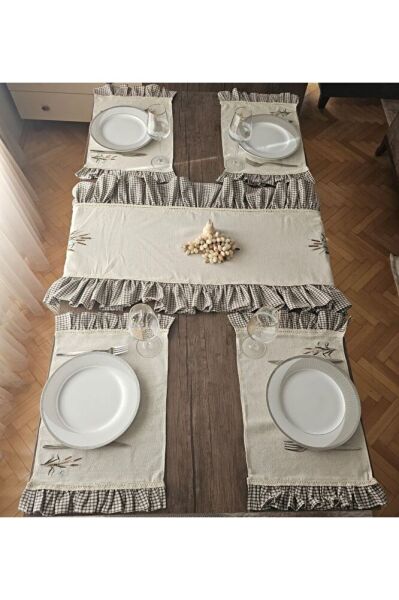 Reeds  Nakışlı, Fırfırlı, Buldan Keten Runner