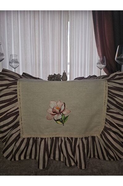 Manolya  Nakışlı, Fırfırlı, Buldan Keten  Runner