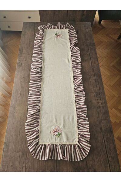 Manolya  Nakışlı, Fırfırlı, Buldan Keten  Runner