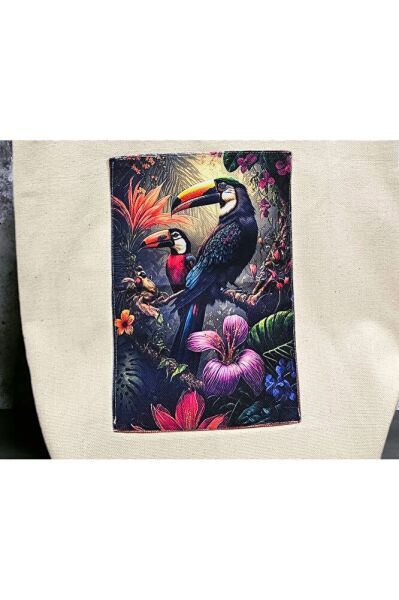 Kuş Dijital Baskı Aplikeli Bez Çanta