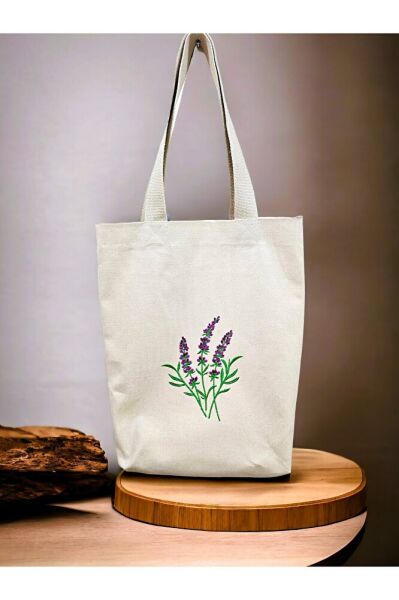 Lavanta Nakişli Bez Çanta