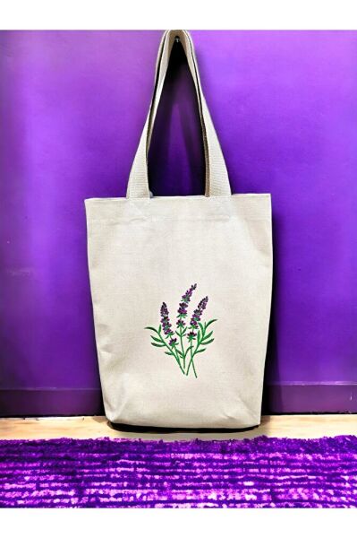 Lavanta Nakişli Bez Çanta