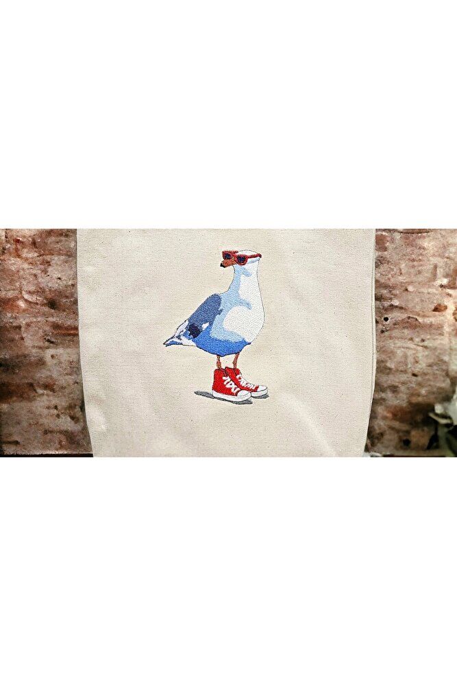 Sportif Martı Nakişli Bez Çanta