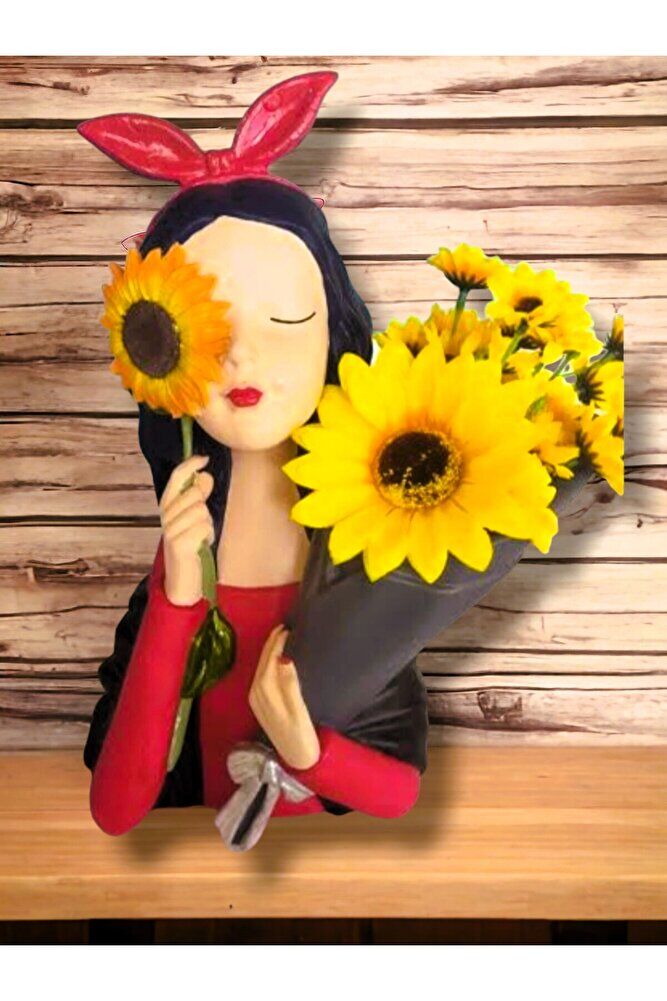 Ayçiçekli Buketli Kız Heykeli