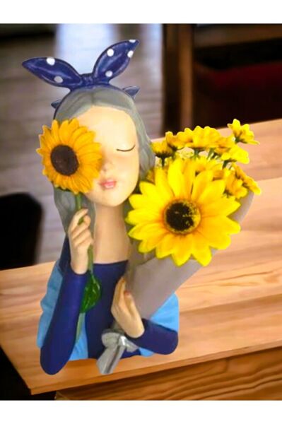 Ayçiçekli Buketli Kız Heykeli