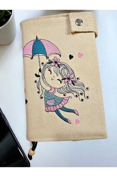 EL YAPIMI ŞEMSİYELİ Kiz Nakişli Kitap Kilifi