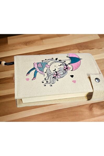 EL YAPIMI ŞEMSİYELİ Kiz Nakişli Kitap Kilifi