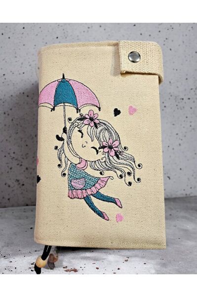 EL YAPIMI ŞEMSİYELİ Kiz Nakişli Kitap Kilifi