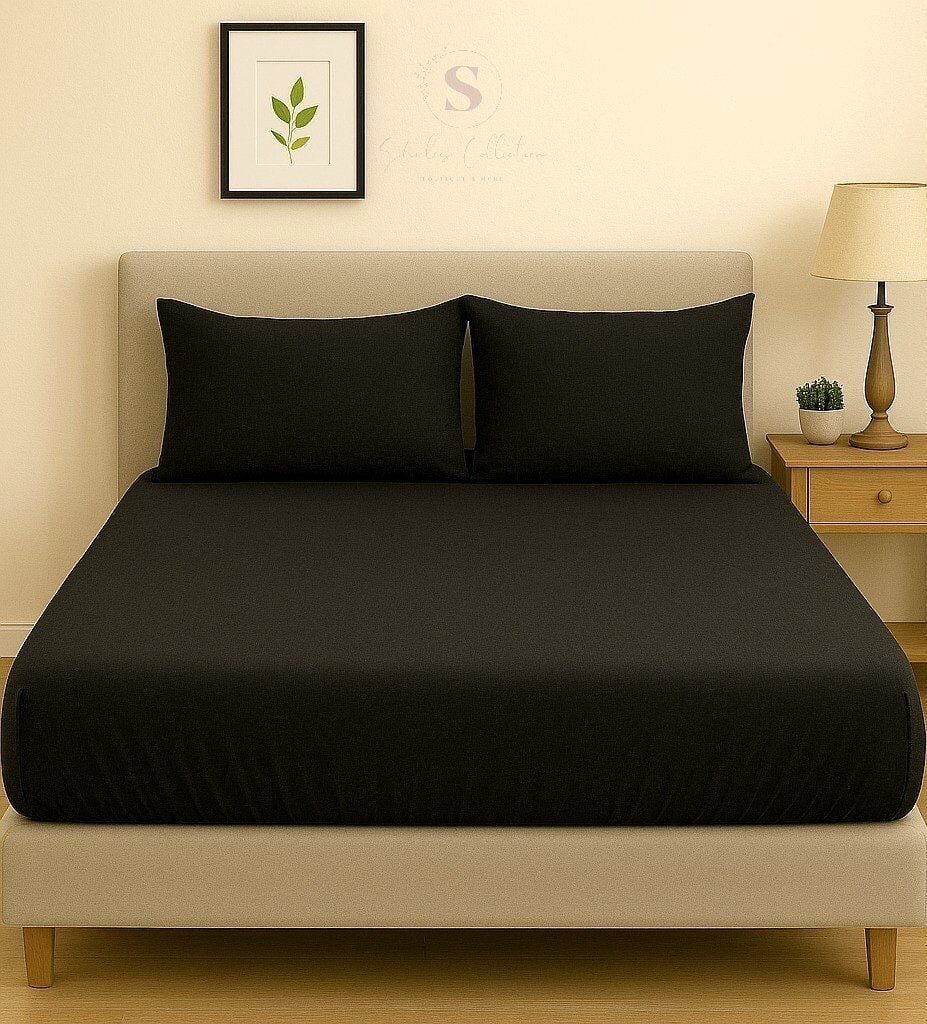 Shules collection Siyah Çift Kişilik Çarşaf+Yastık Seti %100 Pamuk