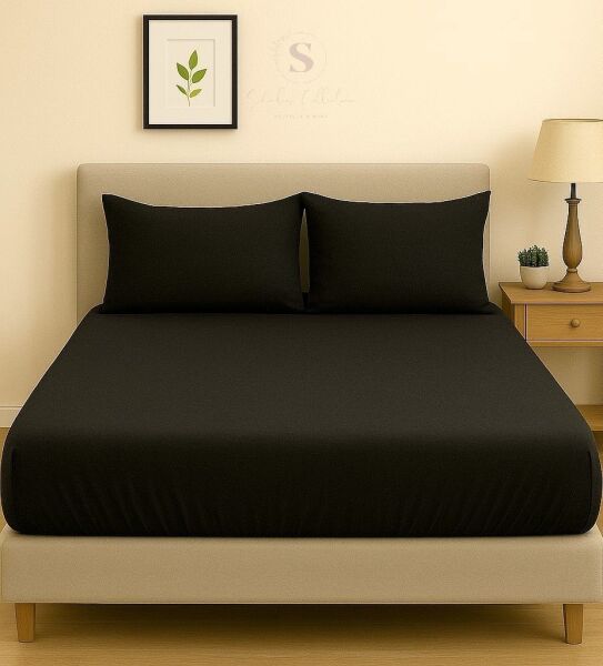 Shules collection Siyah Çift Kişilik Çarşaf+Yastık Seti %100 Pamuk