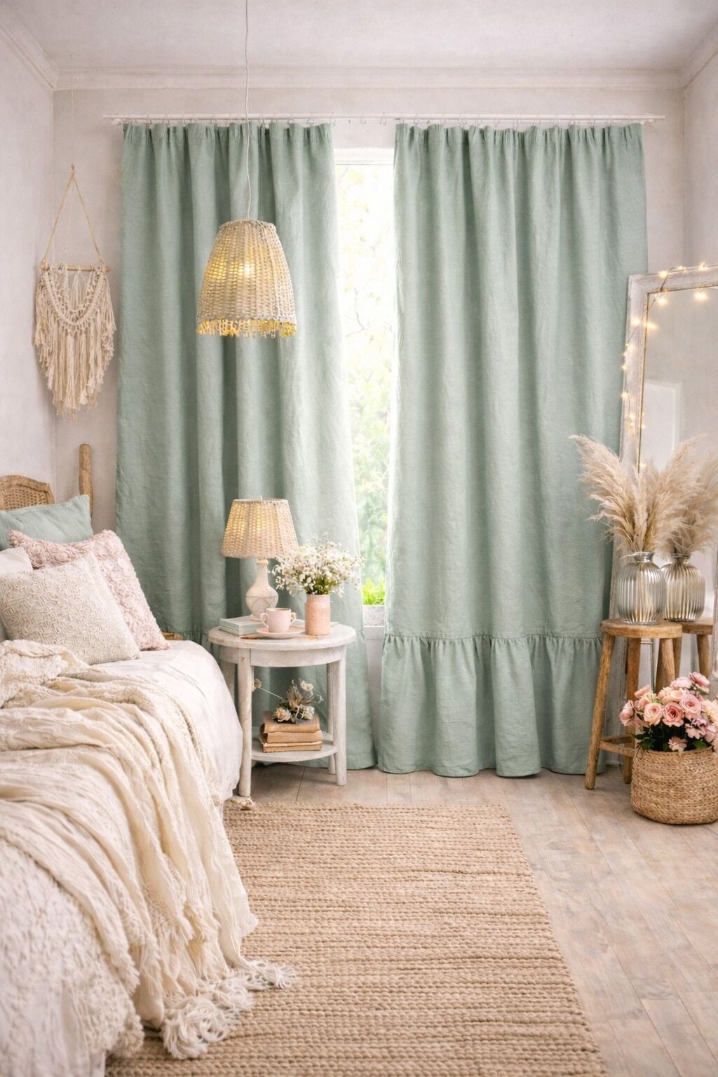 ALTTAN FIRFIRLI DOĞAL VİNTAGE MİNT KETEN PERDE(EN X BOY)-tek Kanat-pilesiz 100 x 200