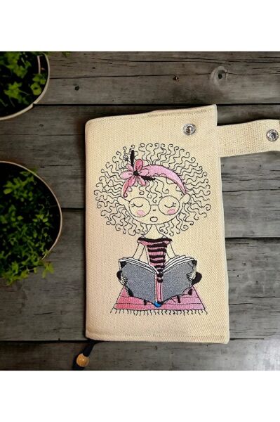 EL YAPIMI KİTAP OKUYAN Kiz Nakişli Kitap Kilifi