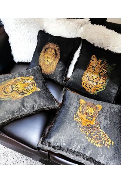 Nakiş İşlemeli  Safari Serisi- 4 'LÜ SET  Kirlent&yastik Kilifi