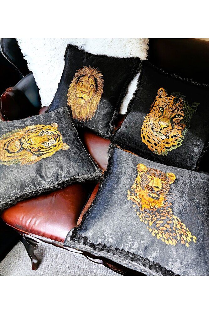 Nakiş İşlemeli  Safari Serisi- 4 'LÜ SET  Kirlent&yastik Kilifi