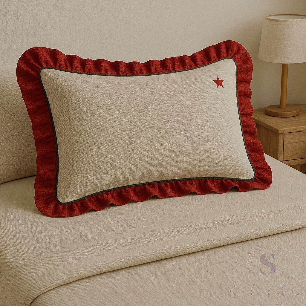 YILDIZ NAKIŞLI FIRFIRLI BULDAN KETENİ YASTIK KILIFI (50X70) 1 Adet