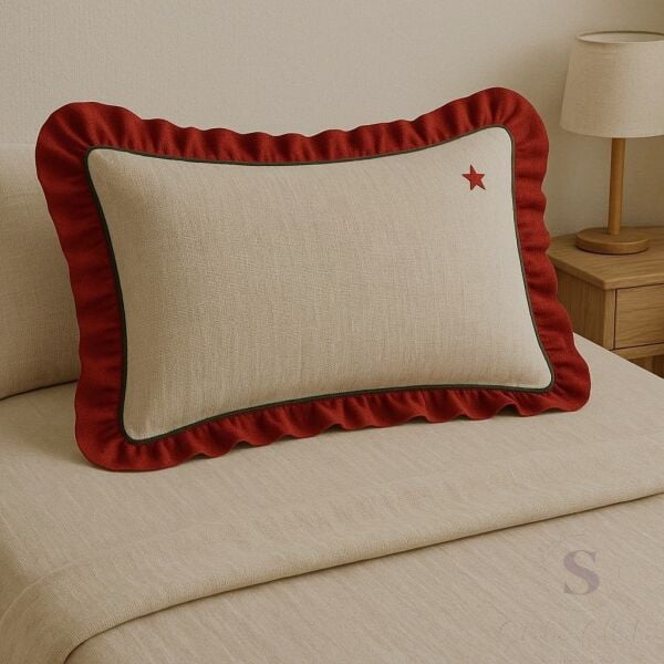 YILDIZ NAKIŞLI FIRFIRLI BULDAN KETENİ YASTIK KILIFI (50X70) 1 Adet