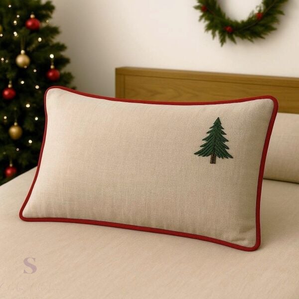 ÇAM AĞACI NAKIŞLI FIRFIRLI BULDAN KETENİ YASTIK KILIFI (50X70) 1 Adet