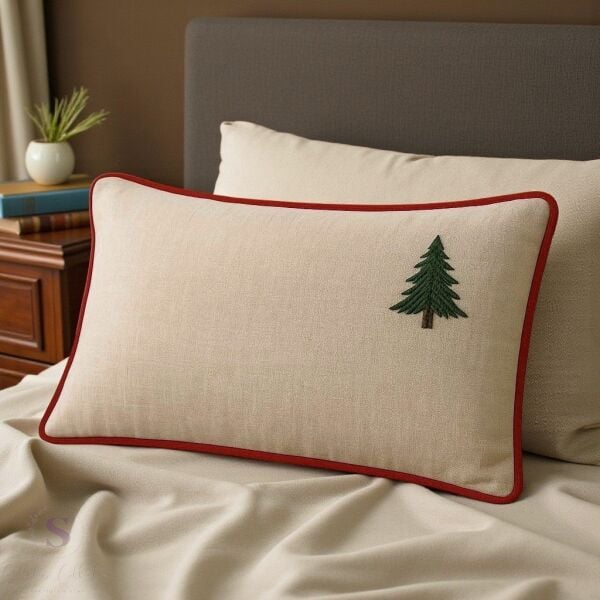 ÇAM AĞACI NAKIŞLI FIRFIRLI BULDAN KETENİ YASTIK KILIFI (50X70) 1 Adet