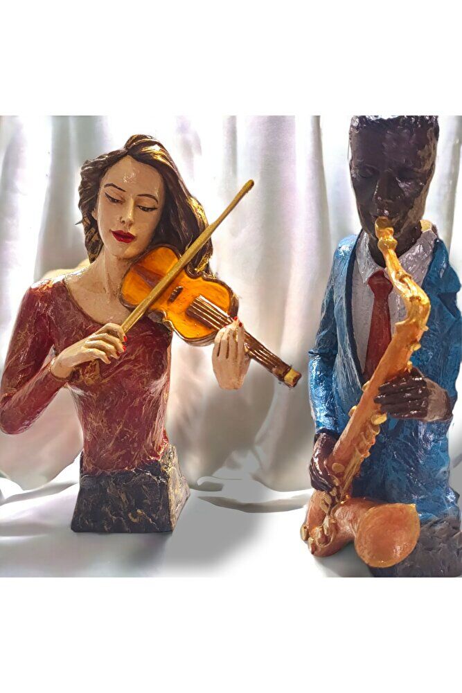 Aşik Müzisyenler Polyester Heykel El Boyama 2'li Takim